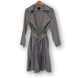 Catherine Malandrino Fog Grey Linen Layer Belted Coat Trench Spring Weight
